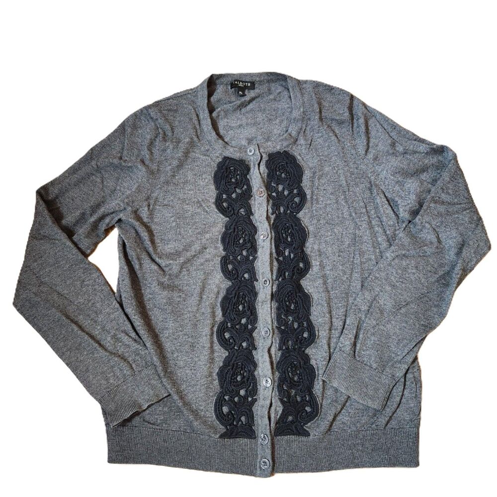 Talbots Gray Wool‑Blend Button‑Front Cardigan – Medium Petite MP